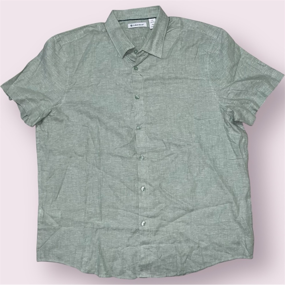 Cubavera Mens Button Up  XL Linen Viscose Green Short Sleeve NWOT
